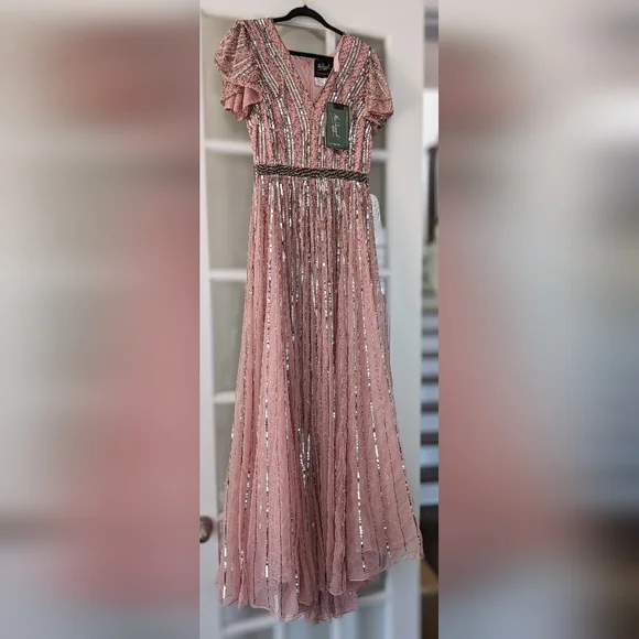 [NWT] MacDuggal STRIPE SEQUIN V-NECK GOWN SIZE 10 - Picture 5 of 10